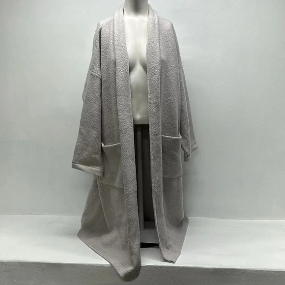 Eileen Fisher Boucle Wool Knit Long Coat Boxy Fit Knee Length Gray New * Size XL - Picture 2 of 11